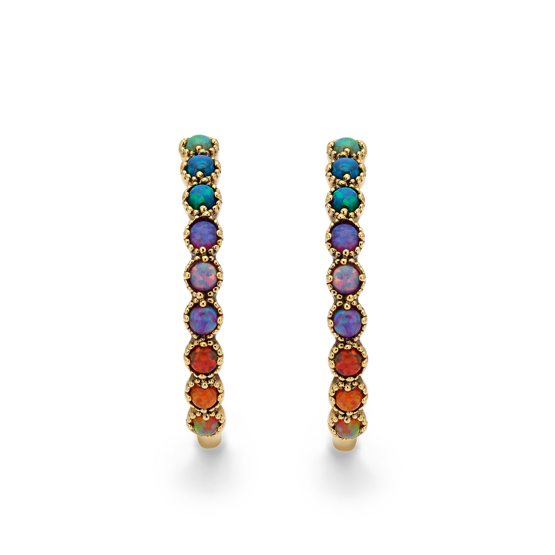 18K Gold Plated Hoop Earring with Lab-Created Opal - Botanic - 4