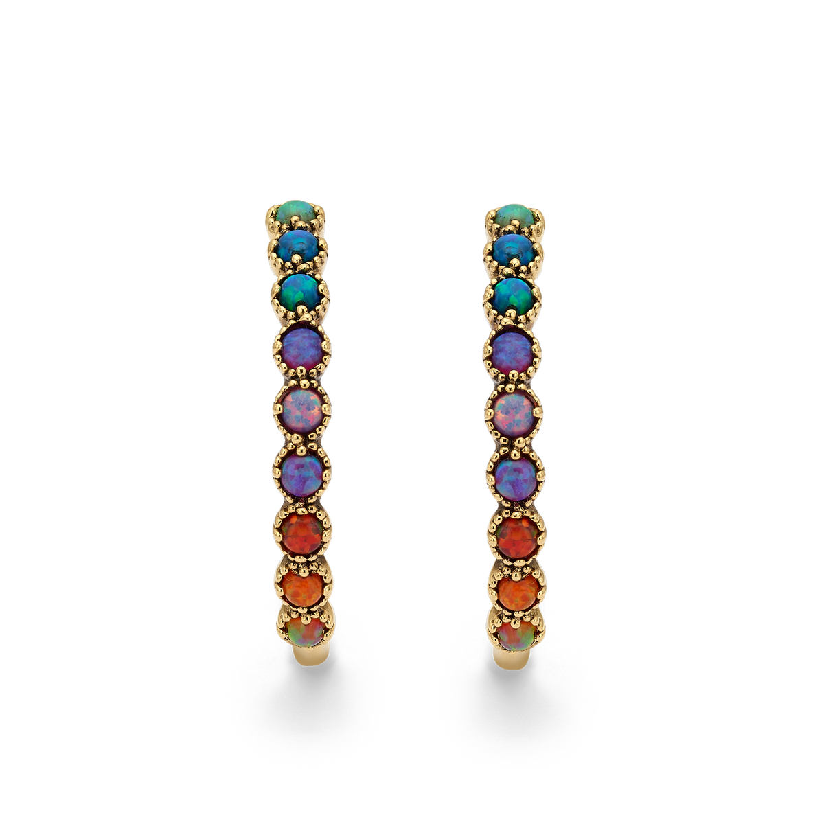 18K Gold Plated Hoop Earring with Lab-Created Opal - Botanic - 4
