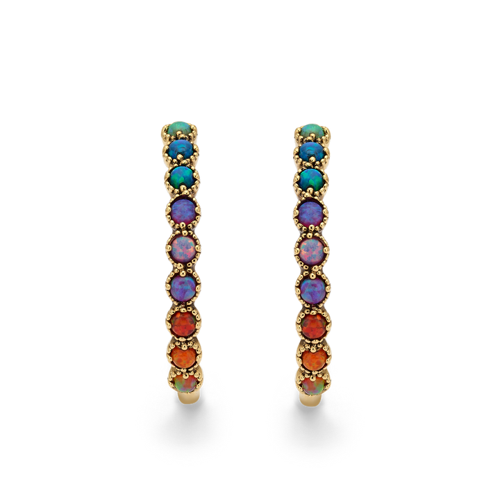 18K Gold Plated Hoop Earring with Lab-Created Opal - Botanic - 4
