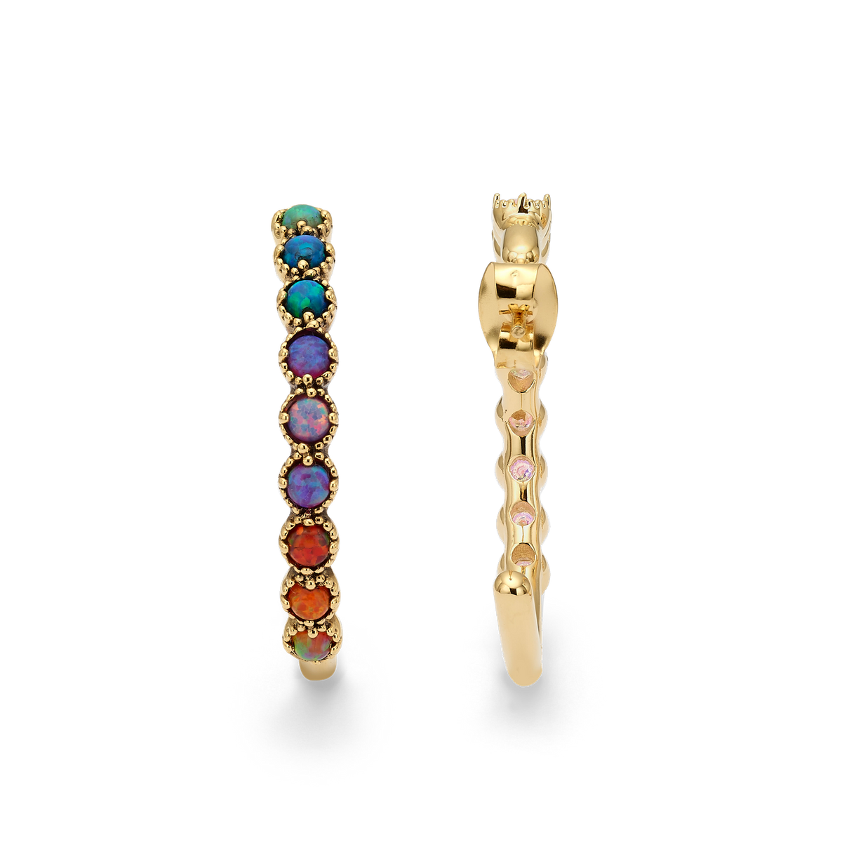 18K Gold Plated Hoop Earring with Lab-Created Opal - Botanic - 5
