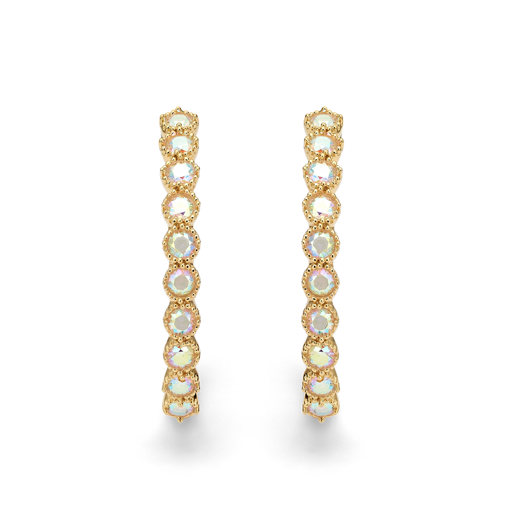 18K Gold Plated Hoop Earring with Clear Crystals - Botanic - 2