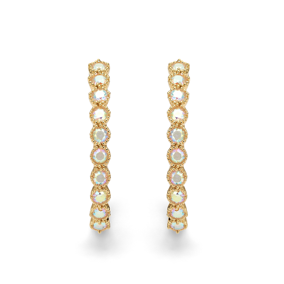 18K Gold Plated Hoop Earring with Clear Crystals - Botanic - 2