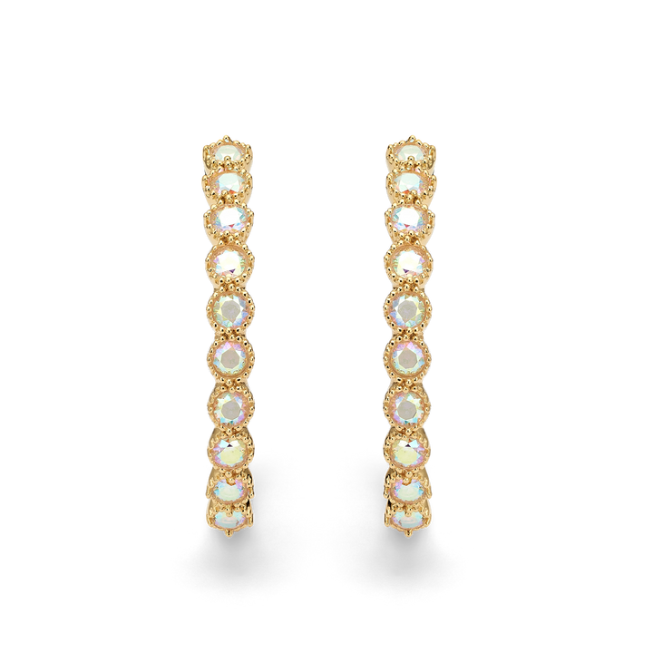 18K Gold Plated Hoop Earring with Clear Crystals - Botanic - 2