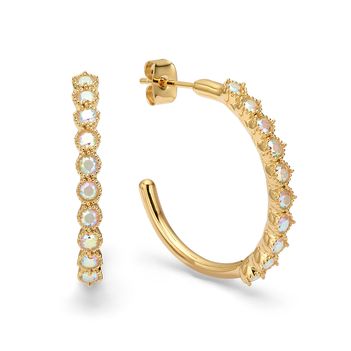 18K Gold Plated Hoop Earring with Clear Crystals - Botanic