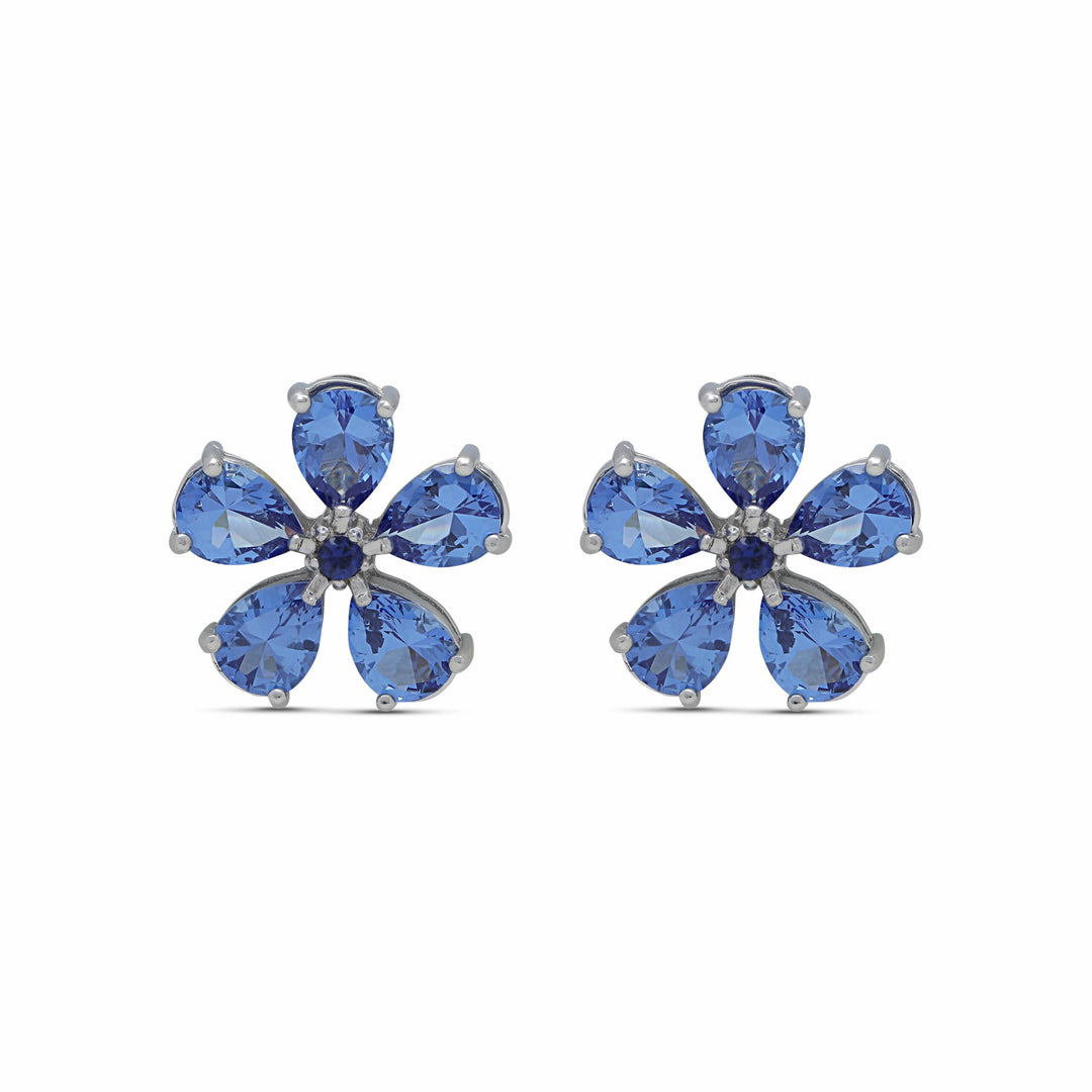 Stud earrings flower of wishes embedded with blue crystal stones