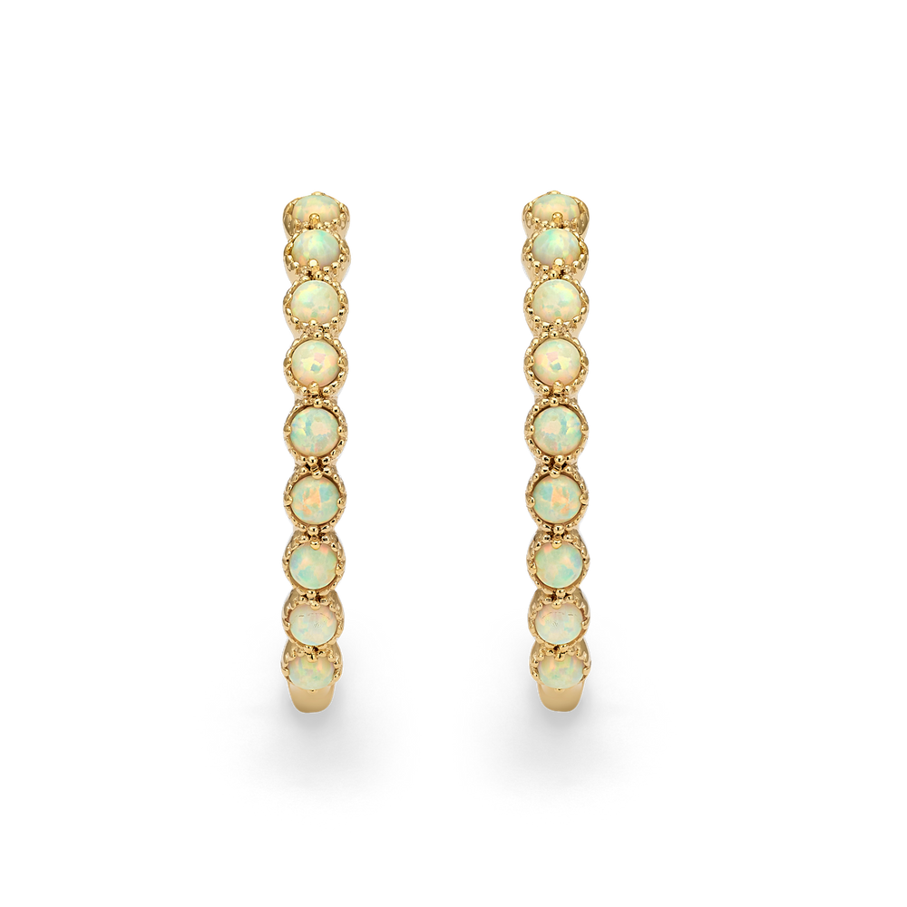 18K Gold Plated Hoop Earrings with Ivory Lab-Created Opal - Botanic - 2