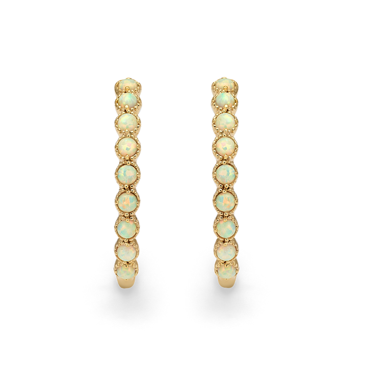 18K Gold Plated Hoop Earrings with Ivory Lab-Created Opal - Botanic - 2