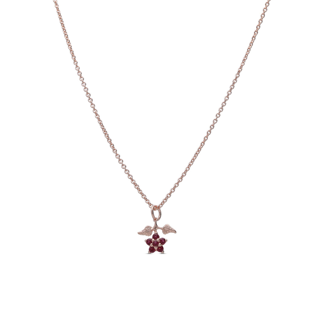 Floating leaf necklace set with ruby ​​colored crystal stones
