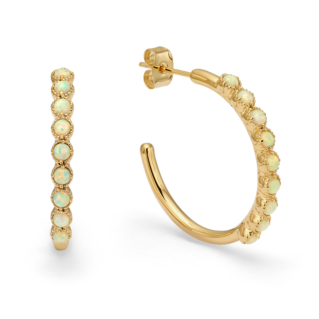 18K Gold Plated Hoop Earrings with Ivory Lab-Created Opal - Botanic