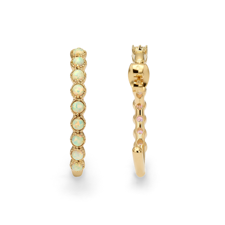 18K Gold Plated Hoop Earrings with Ivory Lab-Created Opal - Botanic - 4