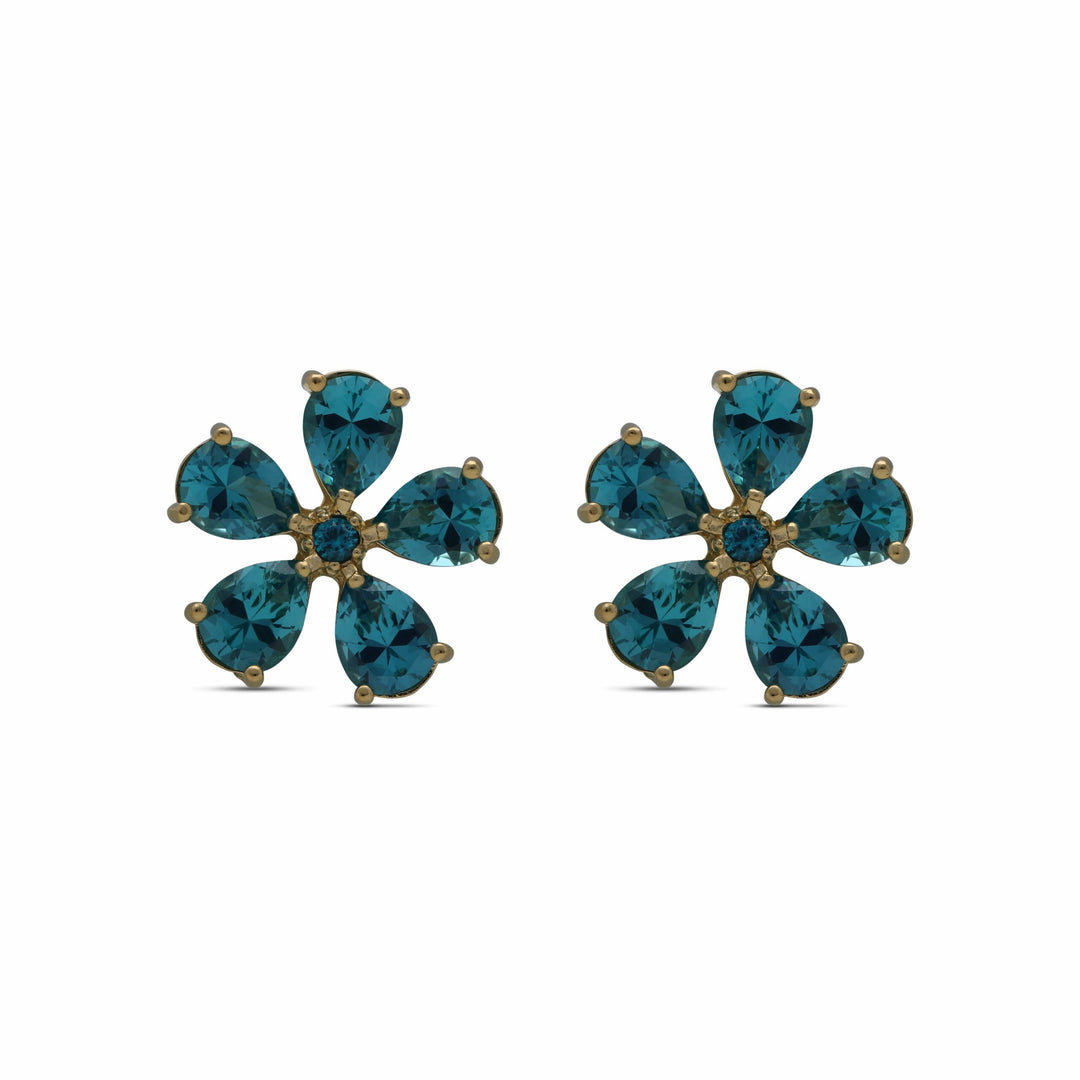 Stud earrings flower of wishes embedded with turquoise crystal stones