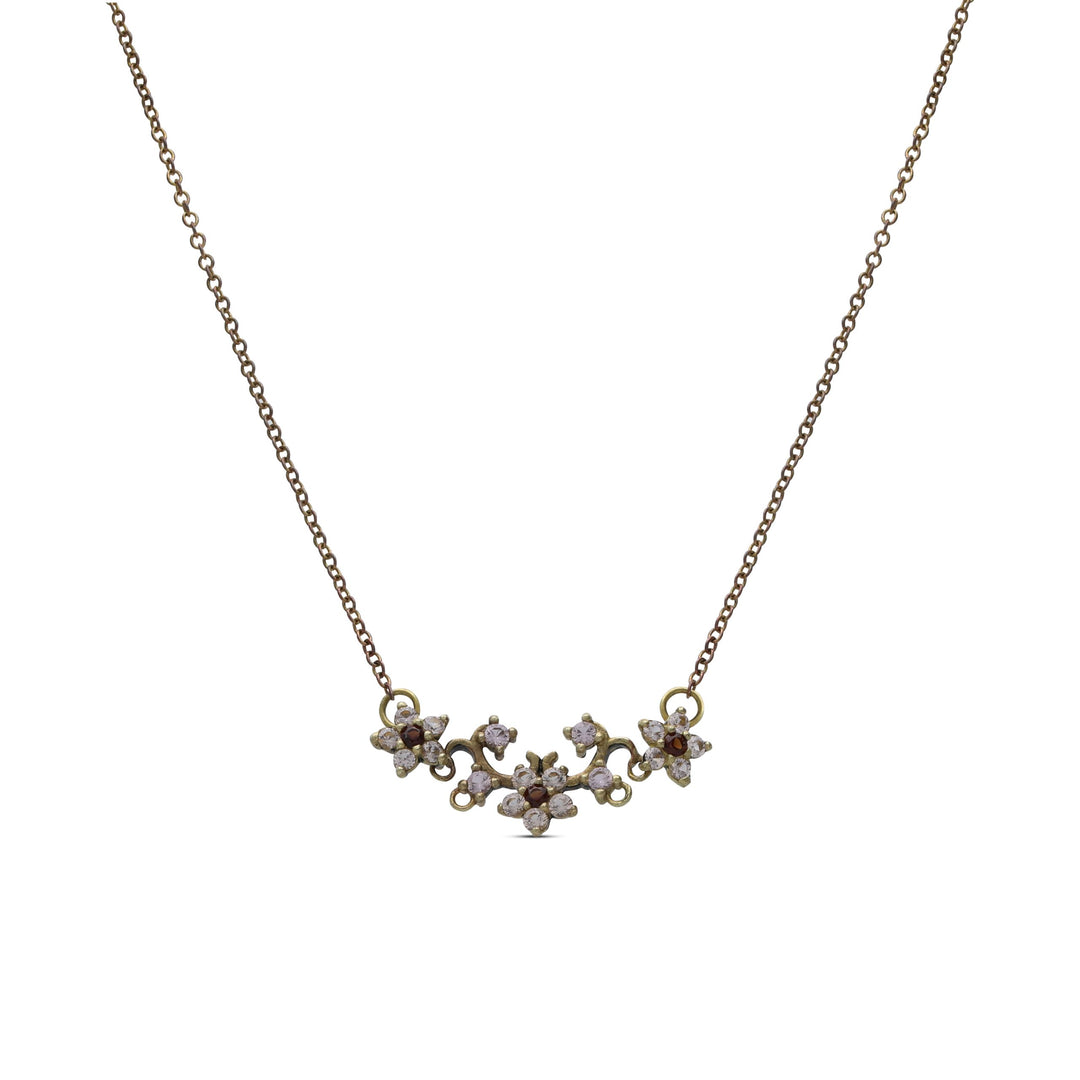 Flower series necklace studded with cream garnet crystal stones
