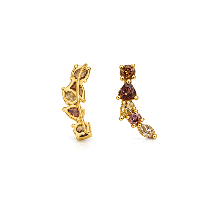 18K Gold Plated Climber Earrings with Multicolor Zirconia - Botanic