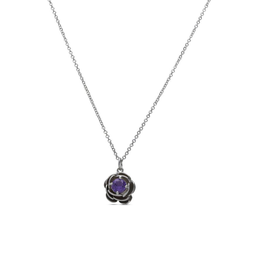 Rose necklace studded with purple crystal stones