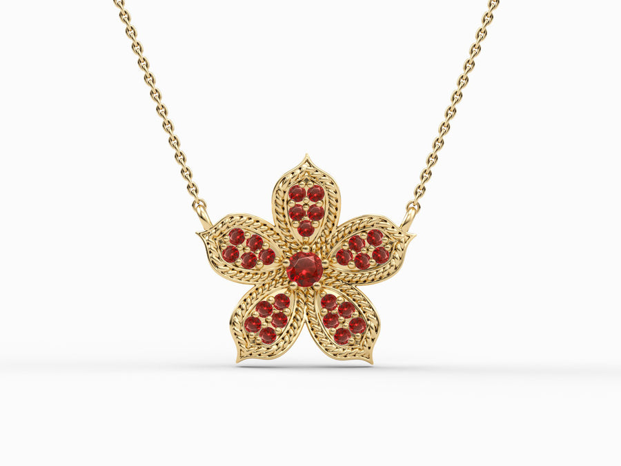 Ivanka single pendant with gold chain - inlaid with ruby stones