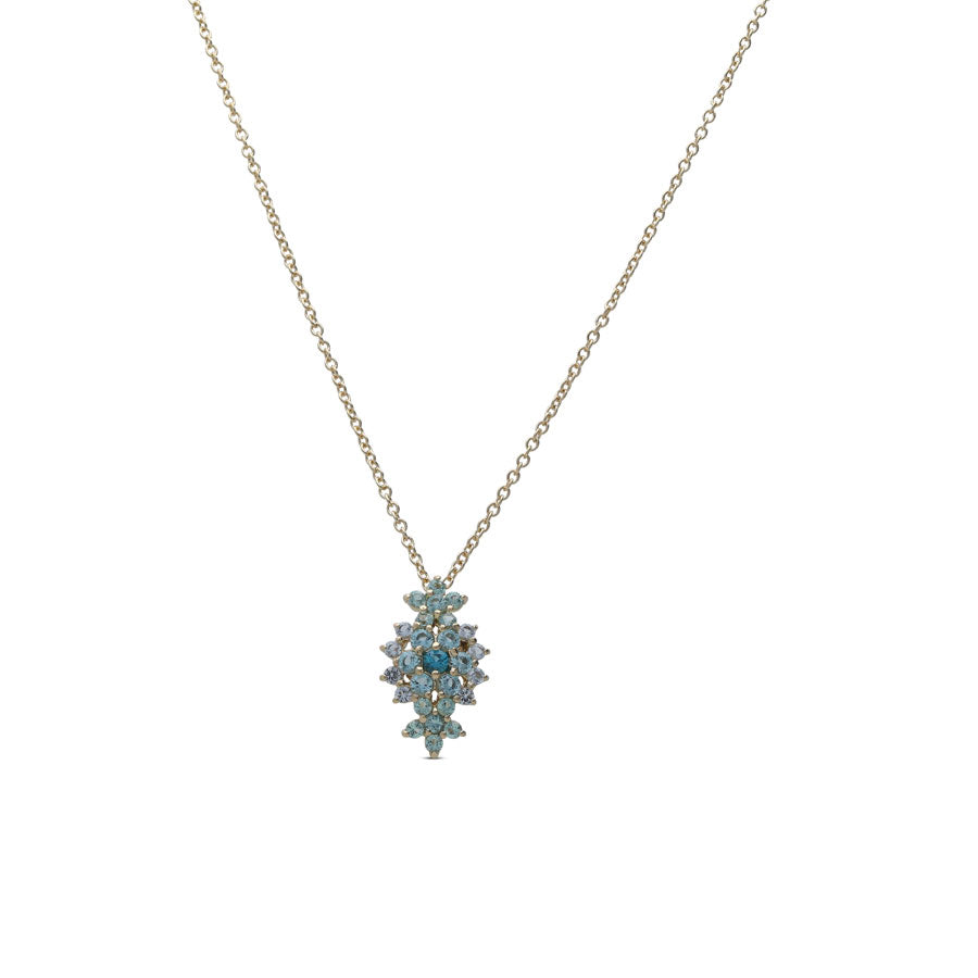 A floral rhombus necklace studded with ruby ​​colored crystal stones