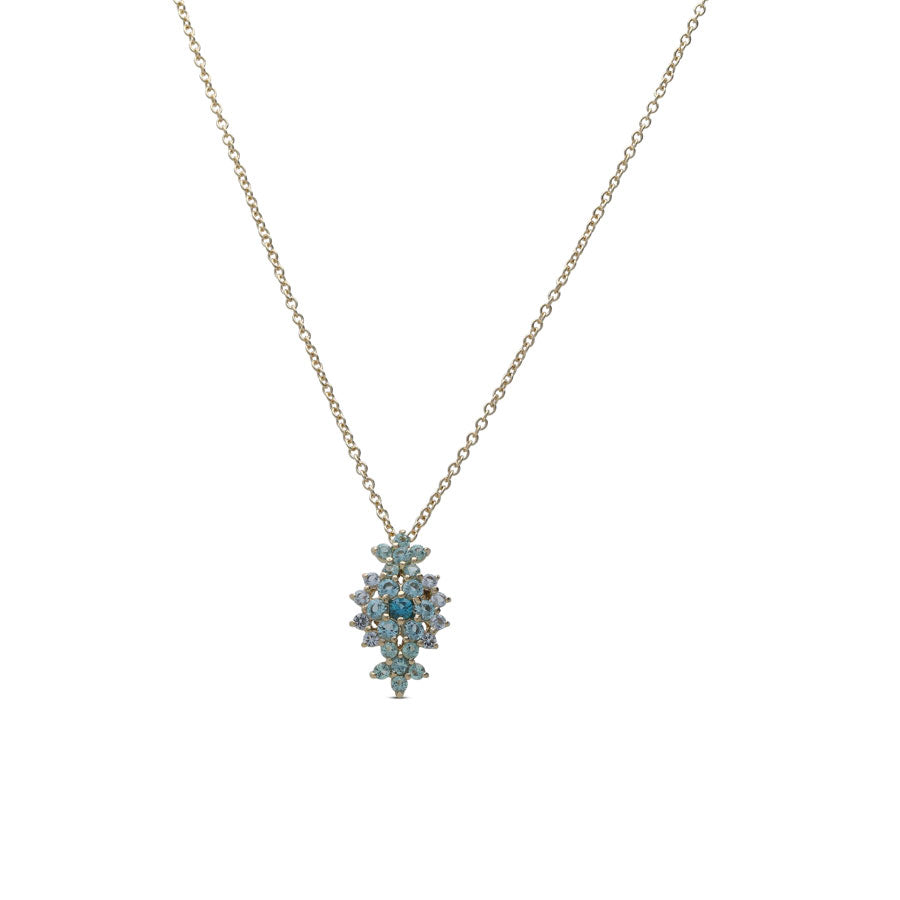 A floral rhombus necklace studded with turquoise crystal stones