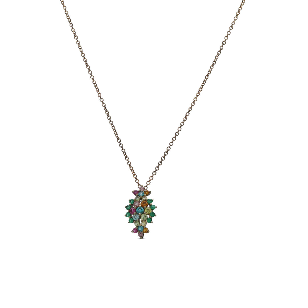 A floral rhombus necklace studded with colored crystal stones