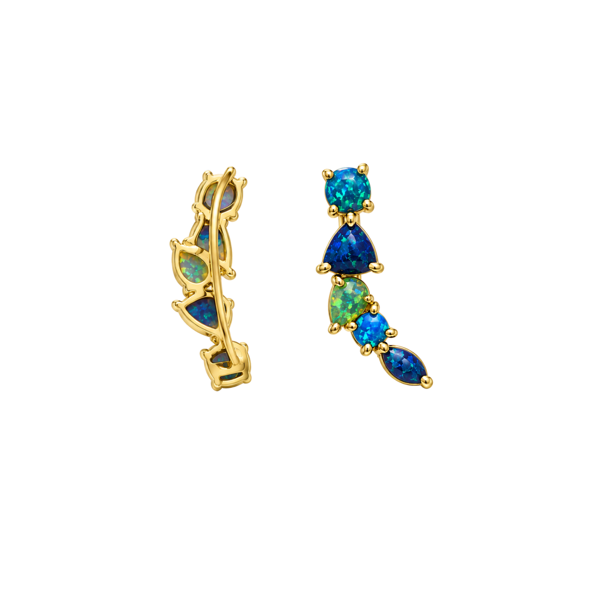 18K Gold Plated Climber Earrings with Turquoise Lab-Created Opal - Botanic