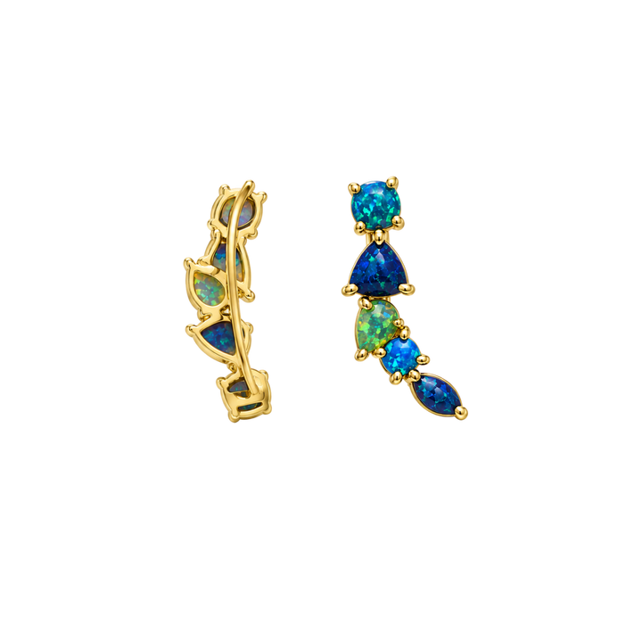 18K Gold Plated Climber Earrings with Turquoise Lab-Created Opal - Botanic