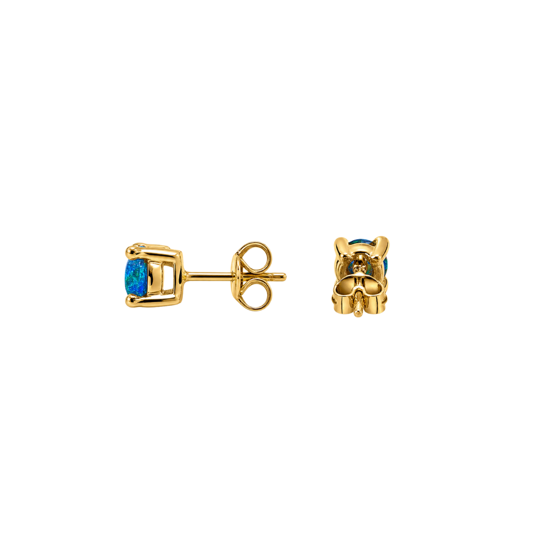 18K Gold Plated Stud Earrings with Turquoise Lab-Created Opal - Botanic - 2