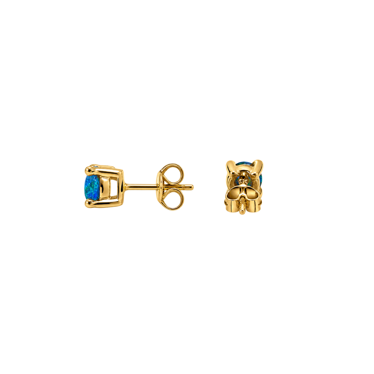 18K Gold Plated Stud Earrings with Turquoise Lab-Created Opal - Botanic - 2