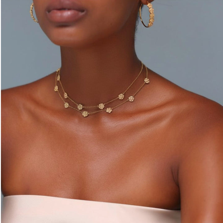 18K Gold Plated Floral Hoop Earrings with Ivory White Lab-Created Opal - Bloom - 5