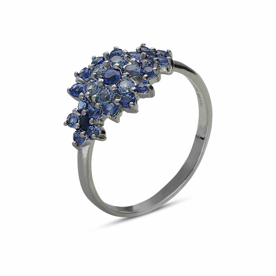 A floral rhombus ring set with blue crystal stones
