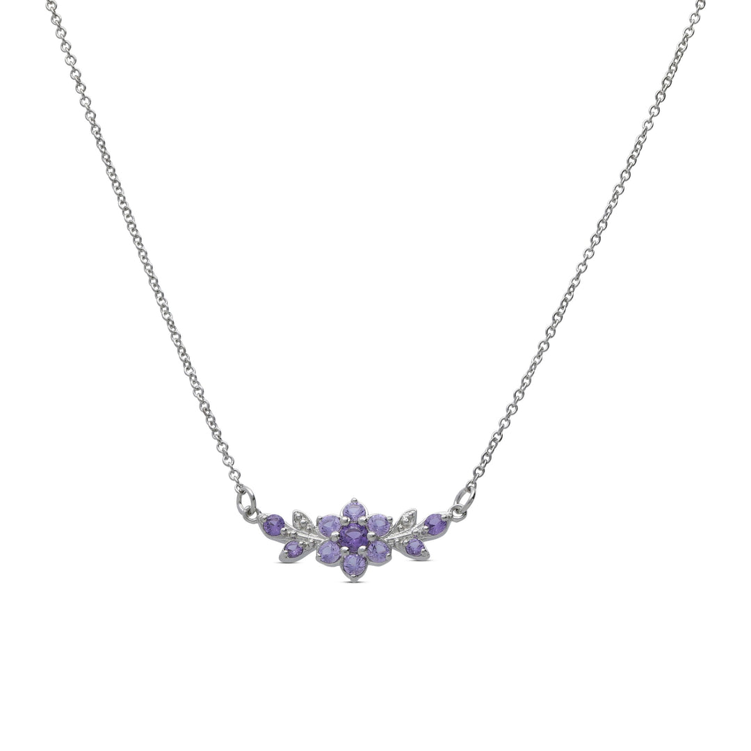 A short flowering branch necklace studded with purple crystal stones