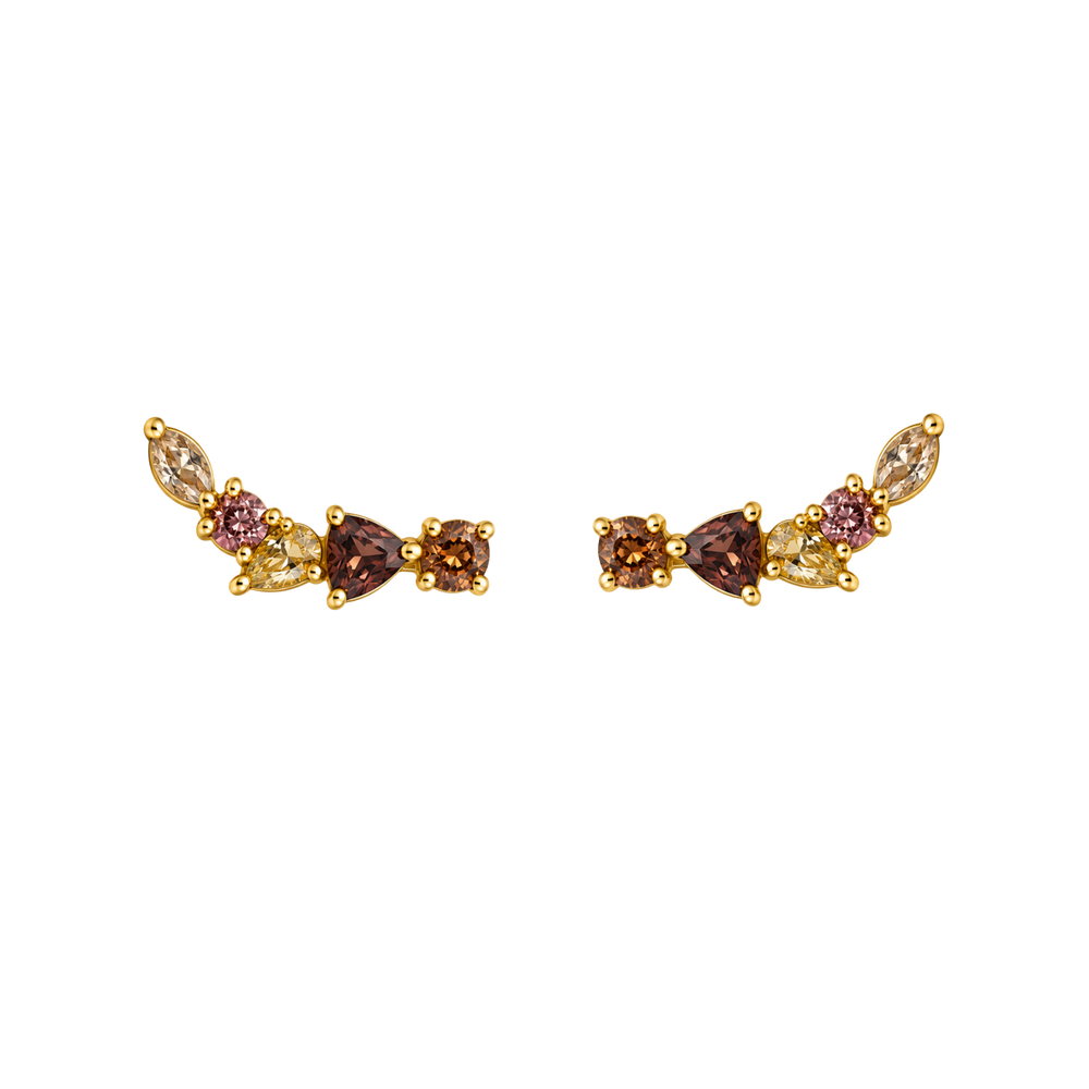 18K Gold Plated Climber Earrings with Multicolor Zirconia - Botanic - 2