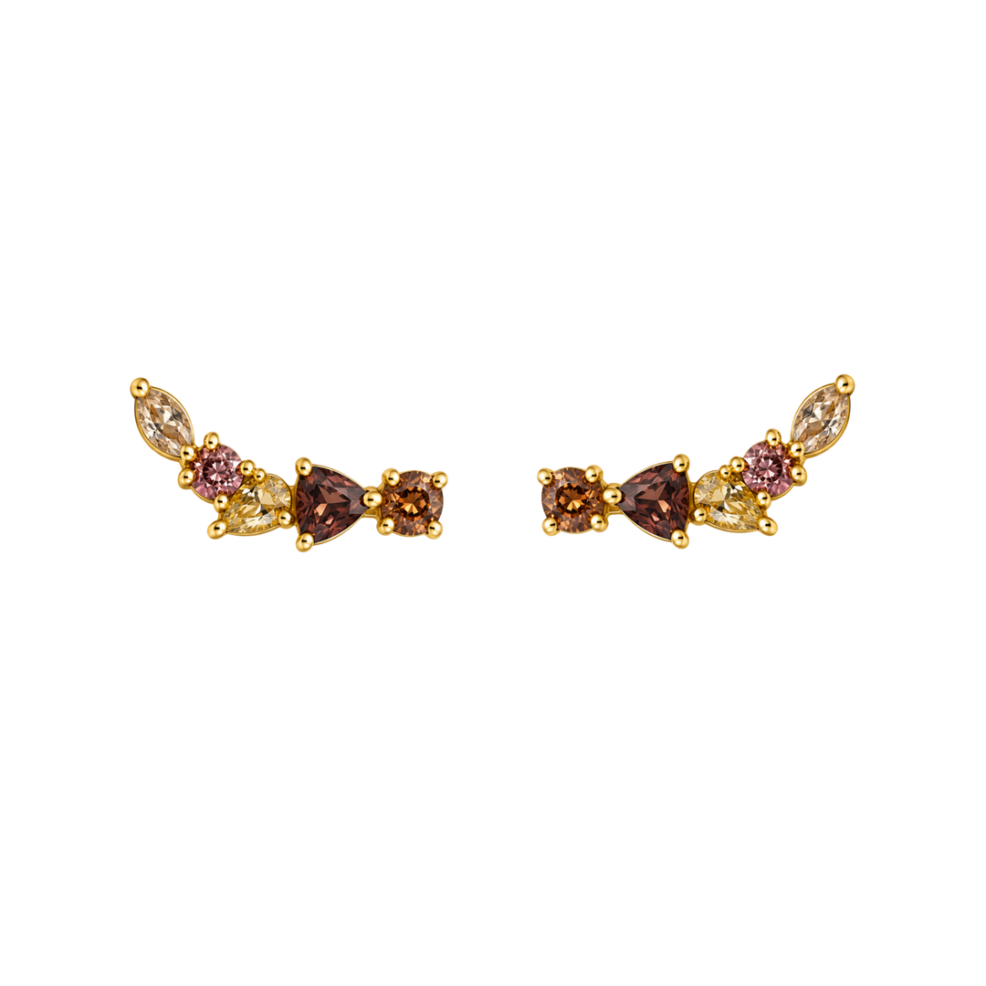 18K Gold Plated Climber Earrings with Multicolor Zirconia - Botanic - 2