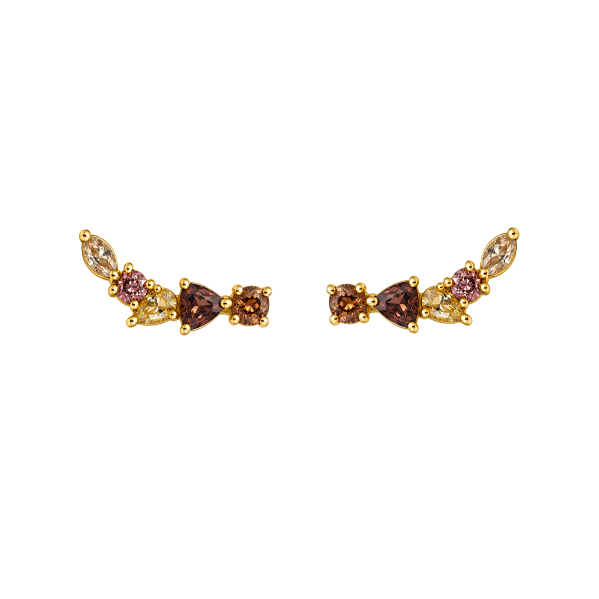 18K Gold Plated Climber Earrings with Multicolor Zirconia - Botanic - 2