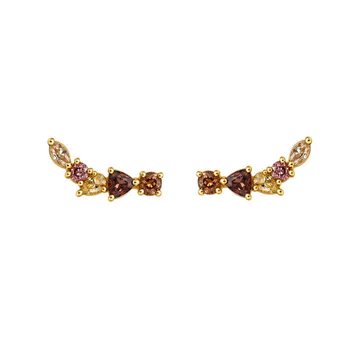 18K Gold Plated Climber Earrings with Multicolor Zirconia - Botanic - 2