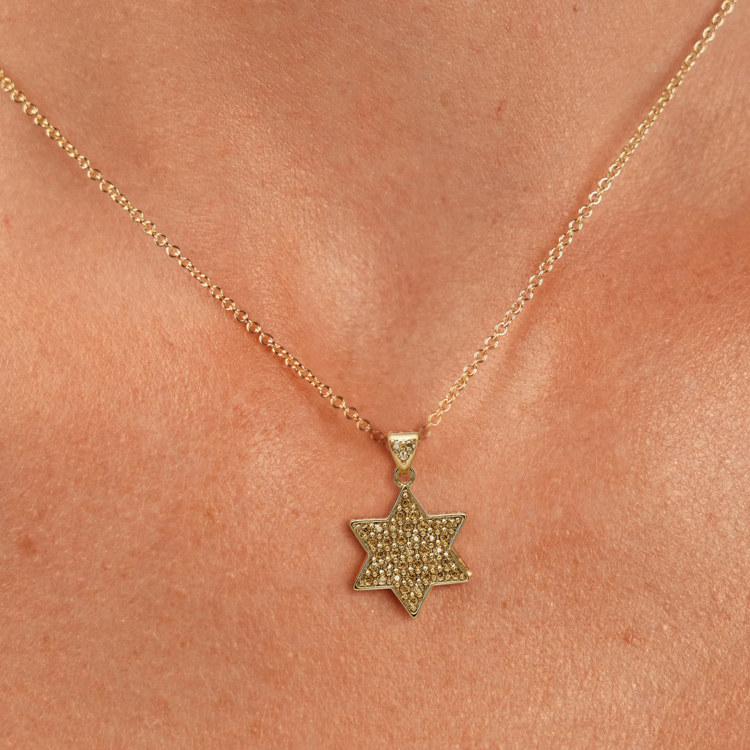 18K Gold Plated Star of David Necklace with Zirconia Stones - 6