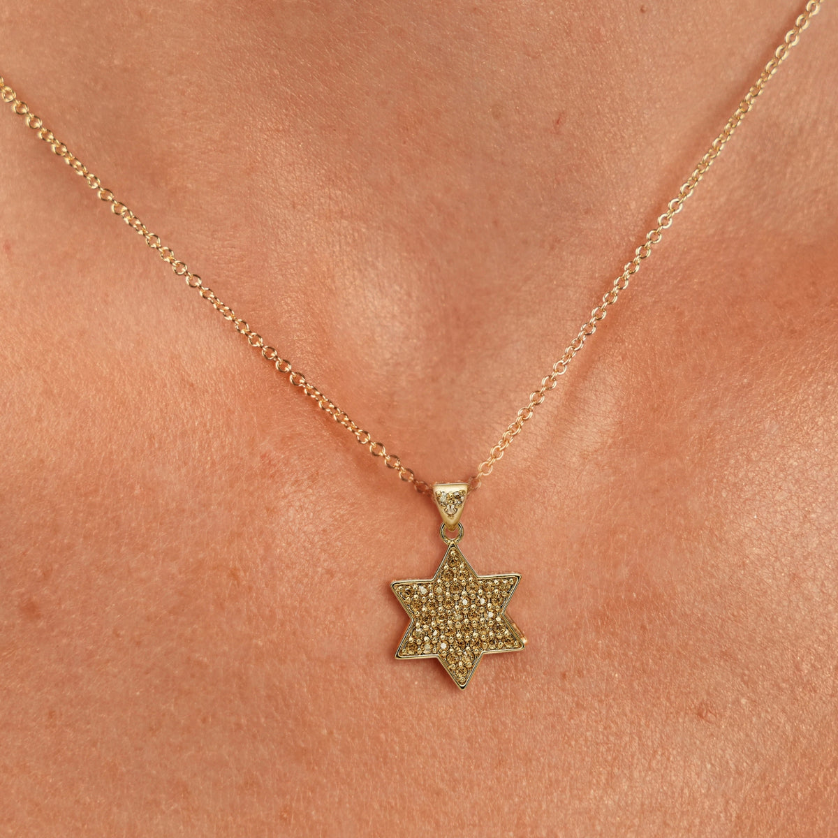 18K Gold Plated Star of David Necklace with Zirconia Stones - 6