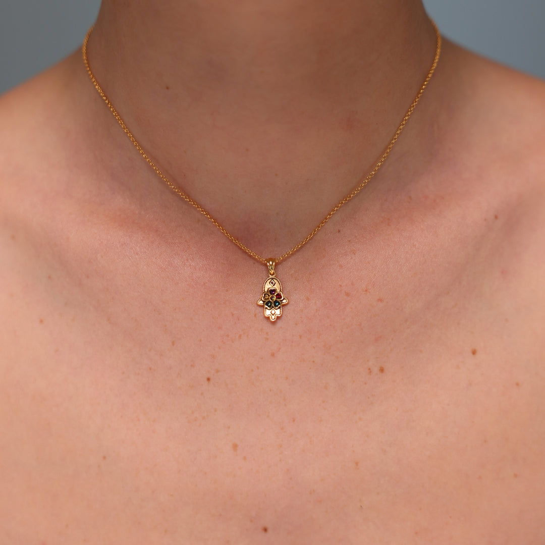 18K Gold Plated Hamsa Necklace with Colorful Swarovski Crystals - 3
