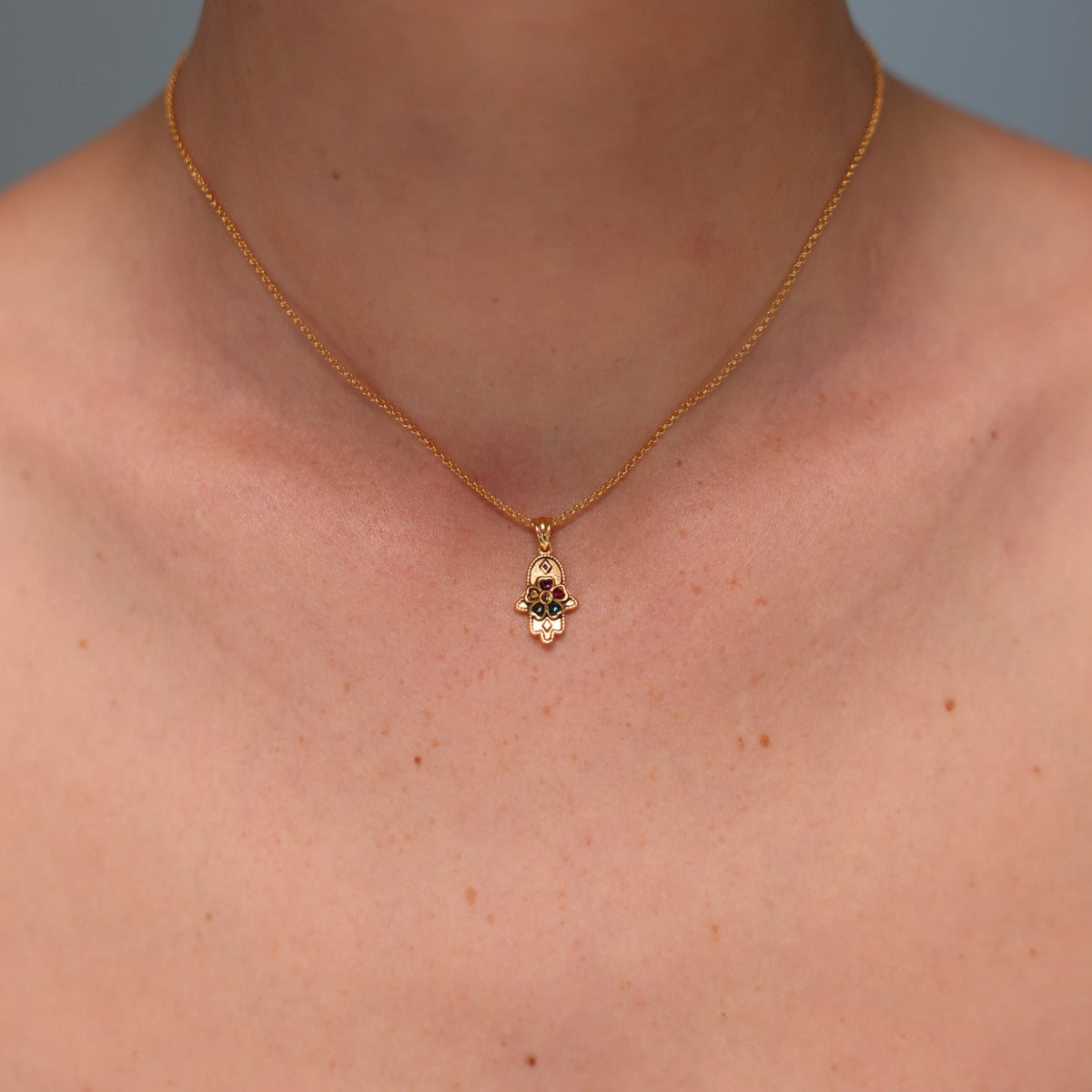 18K Gold Plated Hamsa Necklace with Colorful Swarovski Crystals - 3