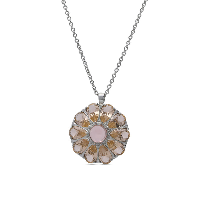 Drop flower necklace studded with champagne colored crystal stones