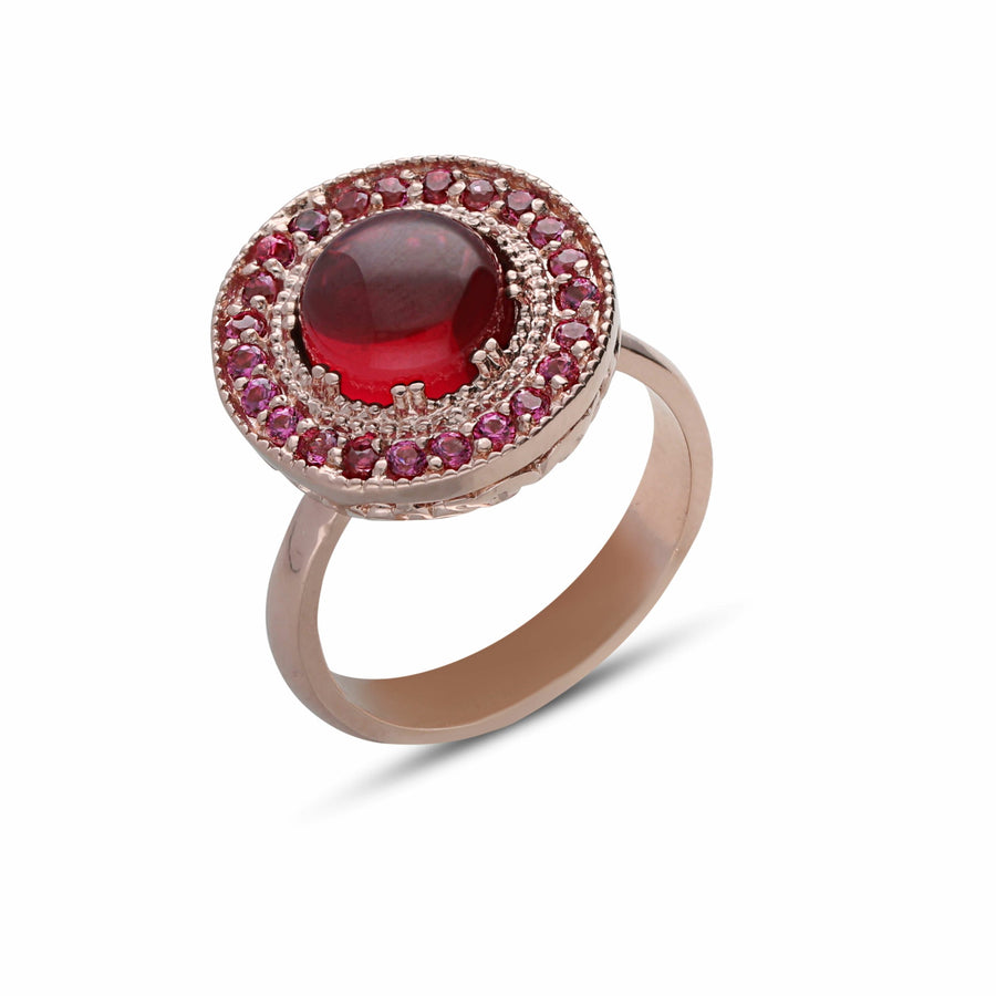 Nostalgia ring studded with ruby colored crystal stones