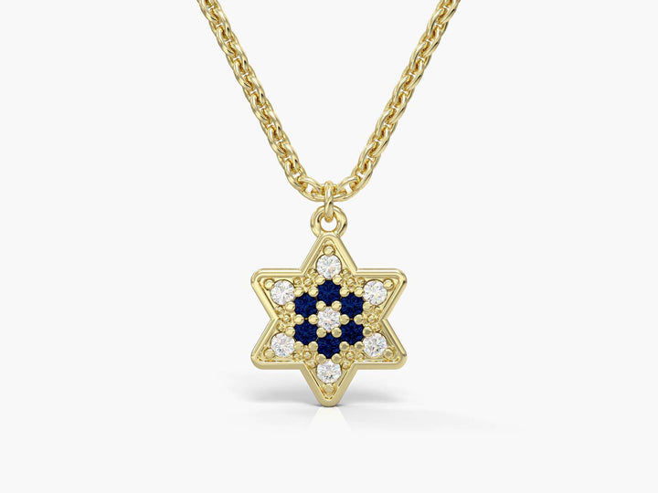 Star of David gold necklace with diamonds and gems