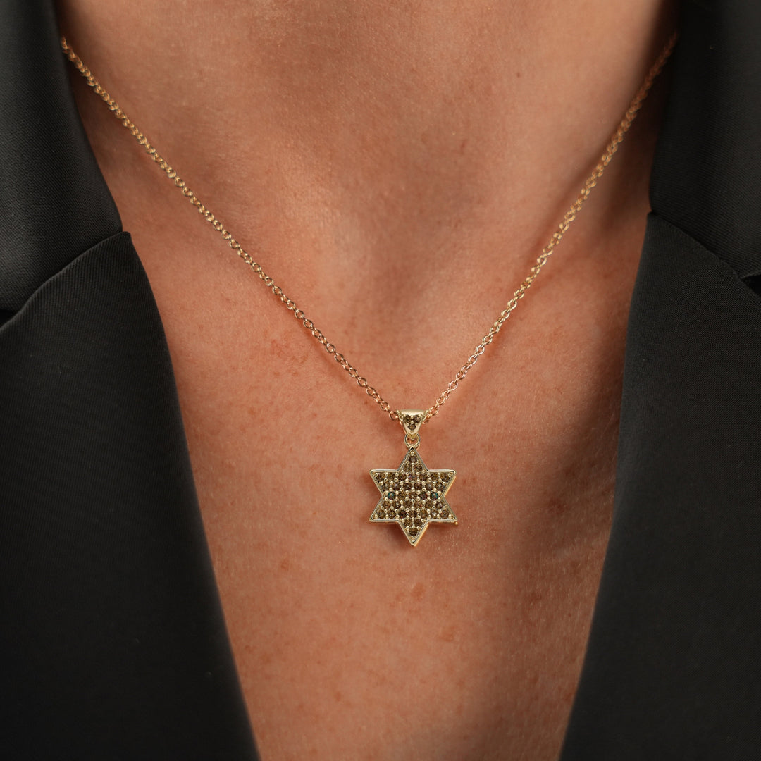 18k plated Star of David necklace with medium vitreous inlay