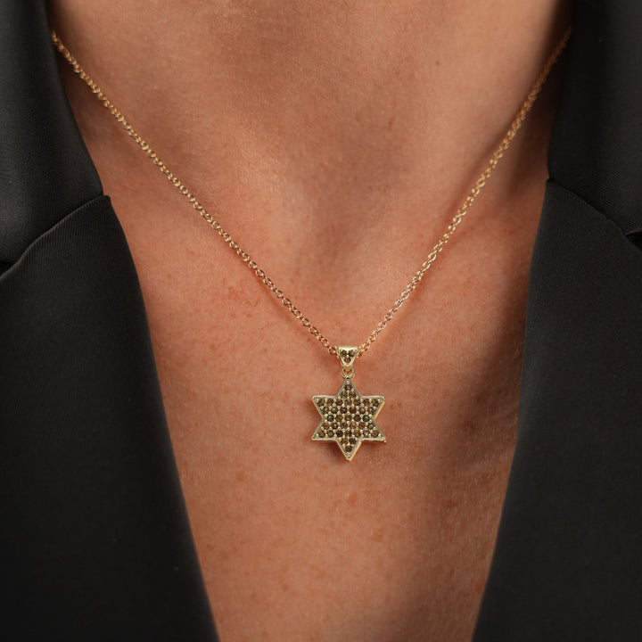 18k plated Star of David necklace with medium vitreous inlay