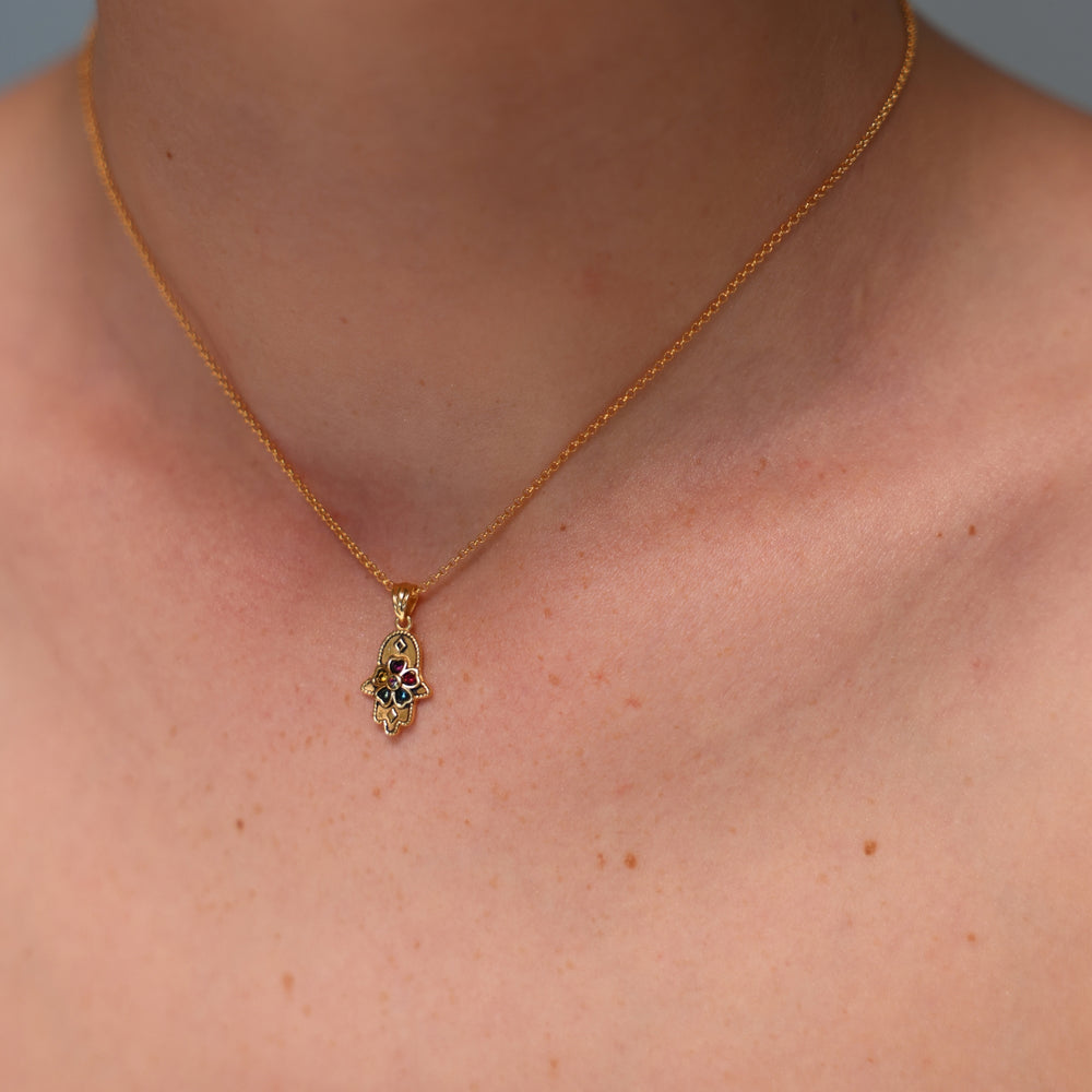18K Gold Plated Hamsa Necklace with Colorful Swarovski Crystals - 2