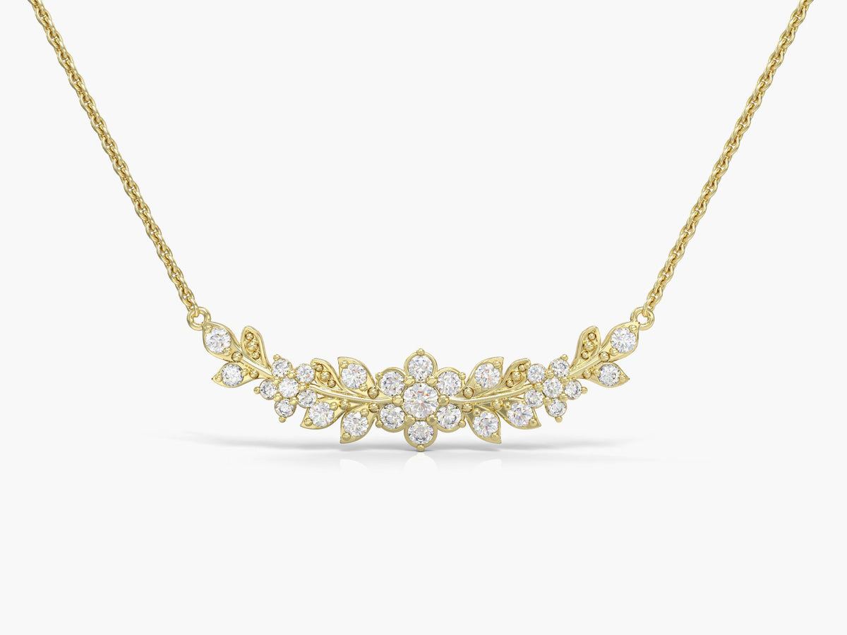 Long flowering branch gold necklace