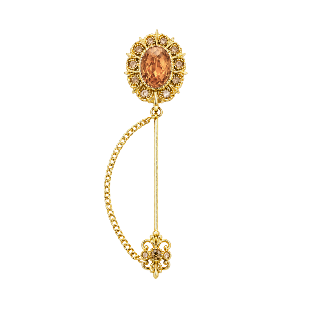 23K Gold Plated Lapel Pin with Brown Zirconia - Heritage