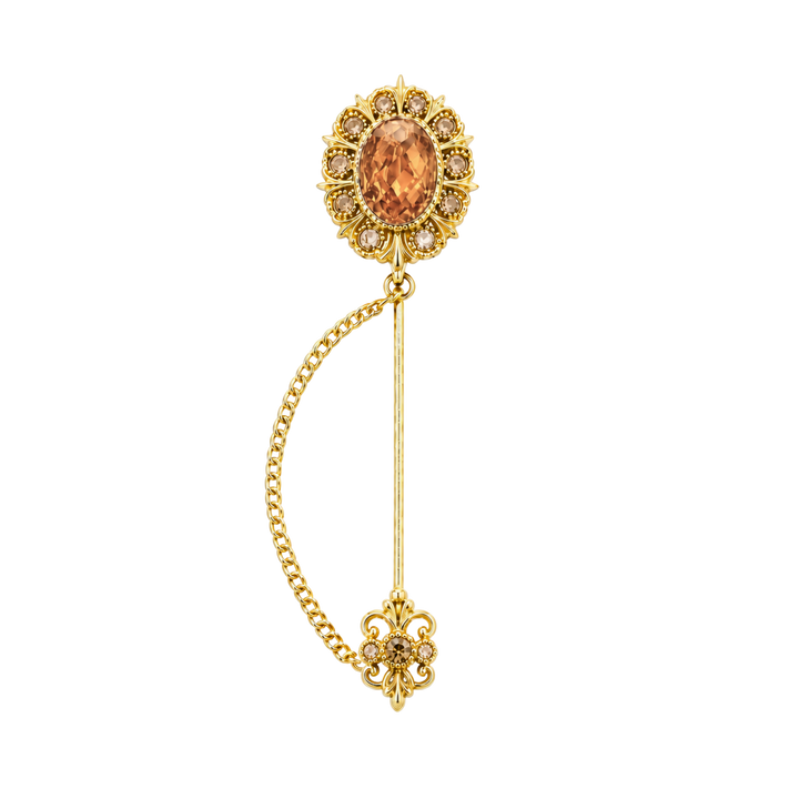 23K Gold Plated Lapel Pin with Brown Zirconia - Heritage