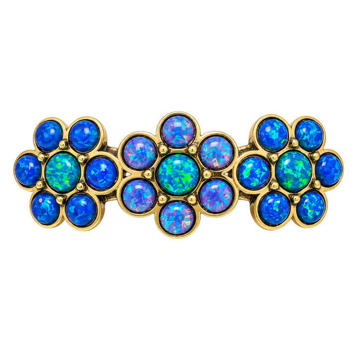 18K Gold Plated Three-Flower Hair Clip with Blue-Purple Opal - Bloom