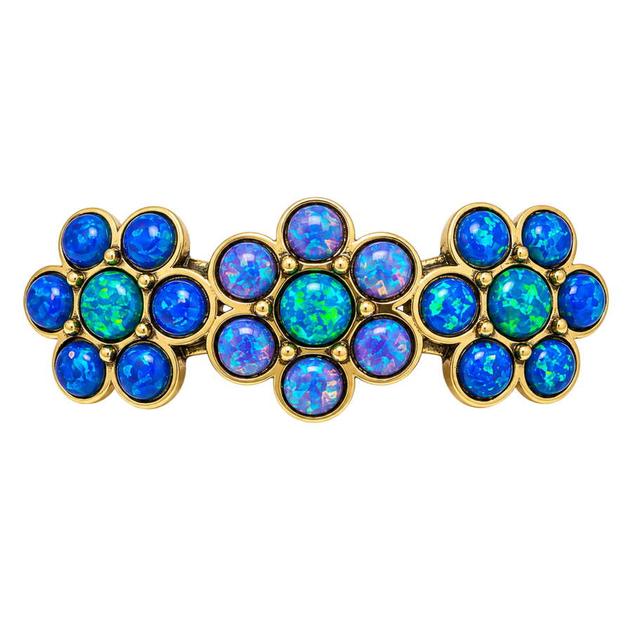 18K Gold Plated Three-Flower Hair Clip with Blue-Purple Opal - Bloom