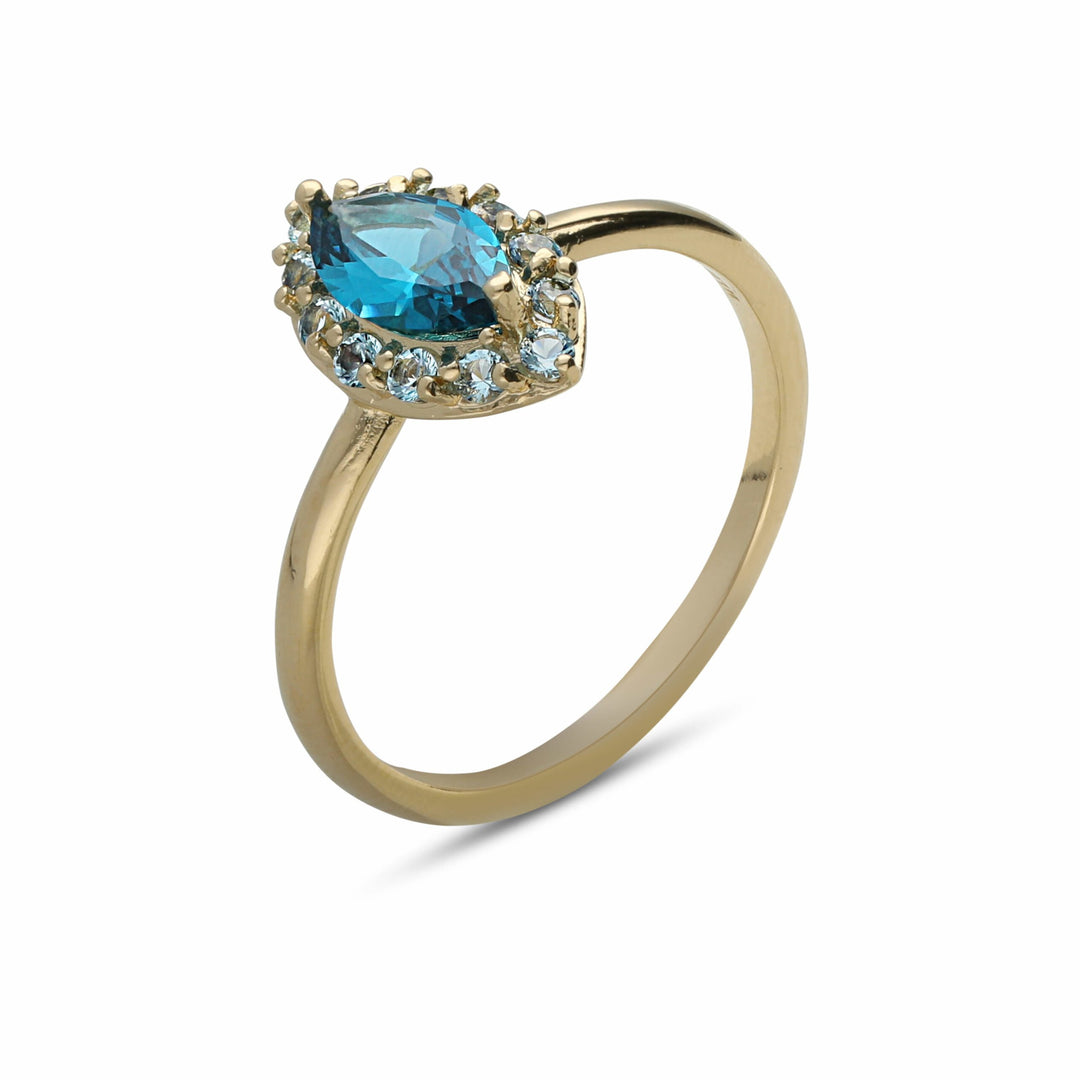 An eye ring in the shape of a marquise inlaid with turquoise crystal stones