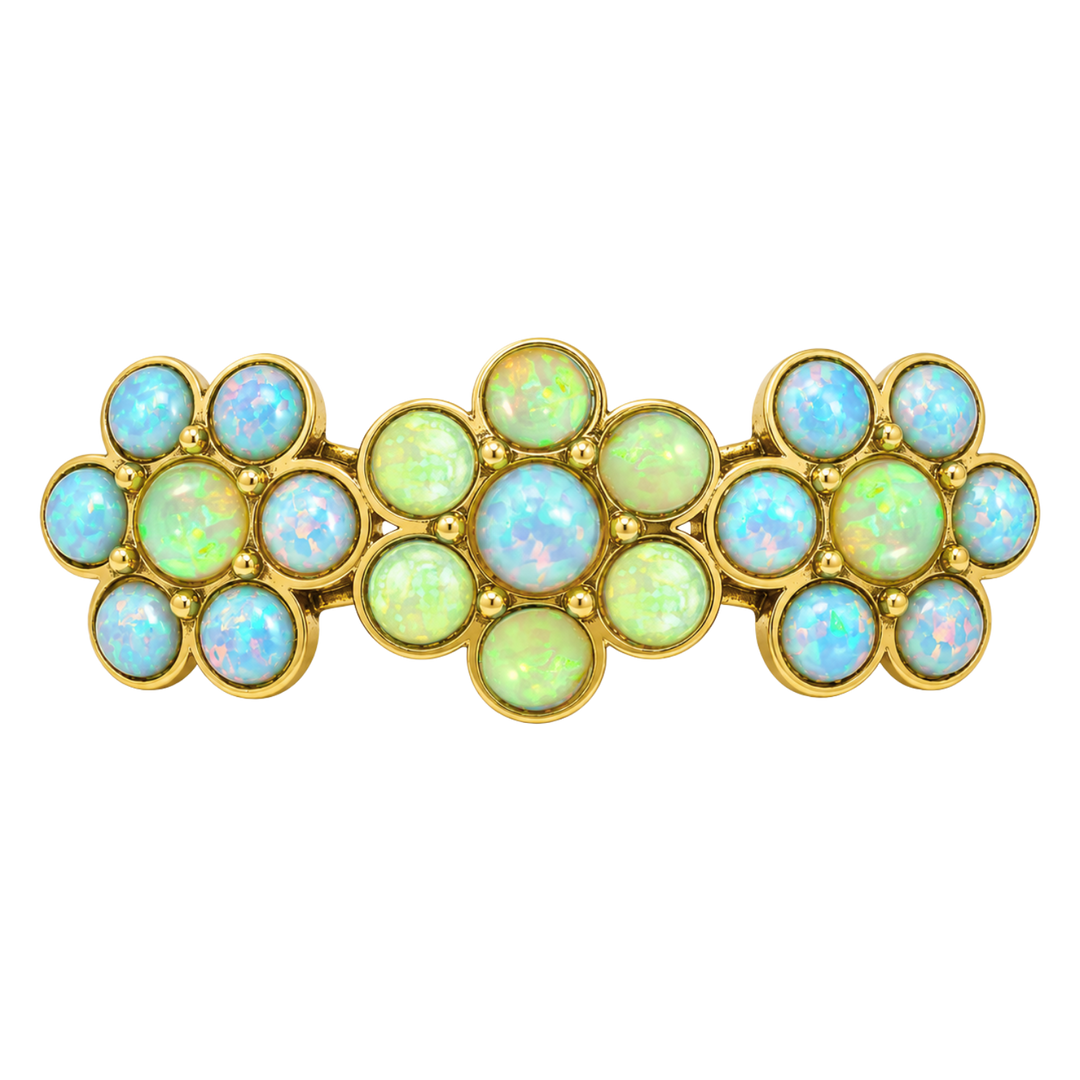 18K Gold Plated Three-Flower Hair Clip with Green-Turquoise Opal - Bloom